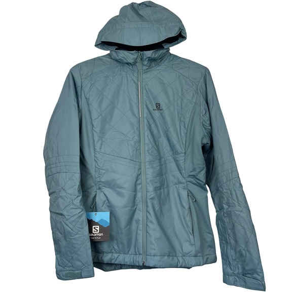 Salomon Jackets & Blazers - NEW Salomon Nova Hoodie Quilted Jacket Womens M‎ Full Zip Activewear Smoke Blue